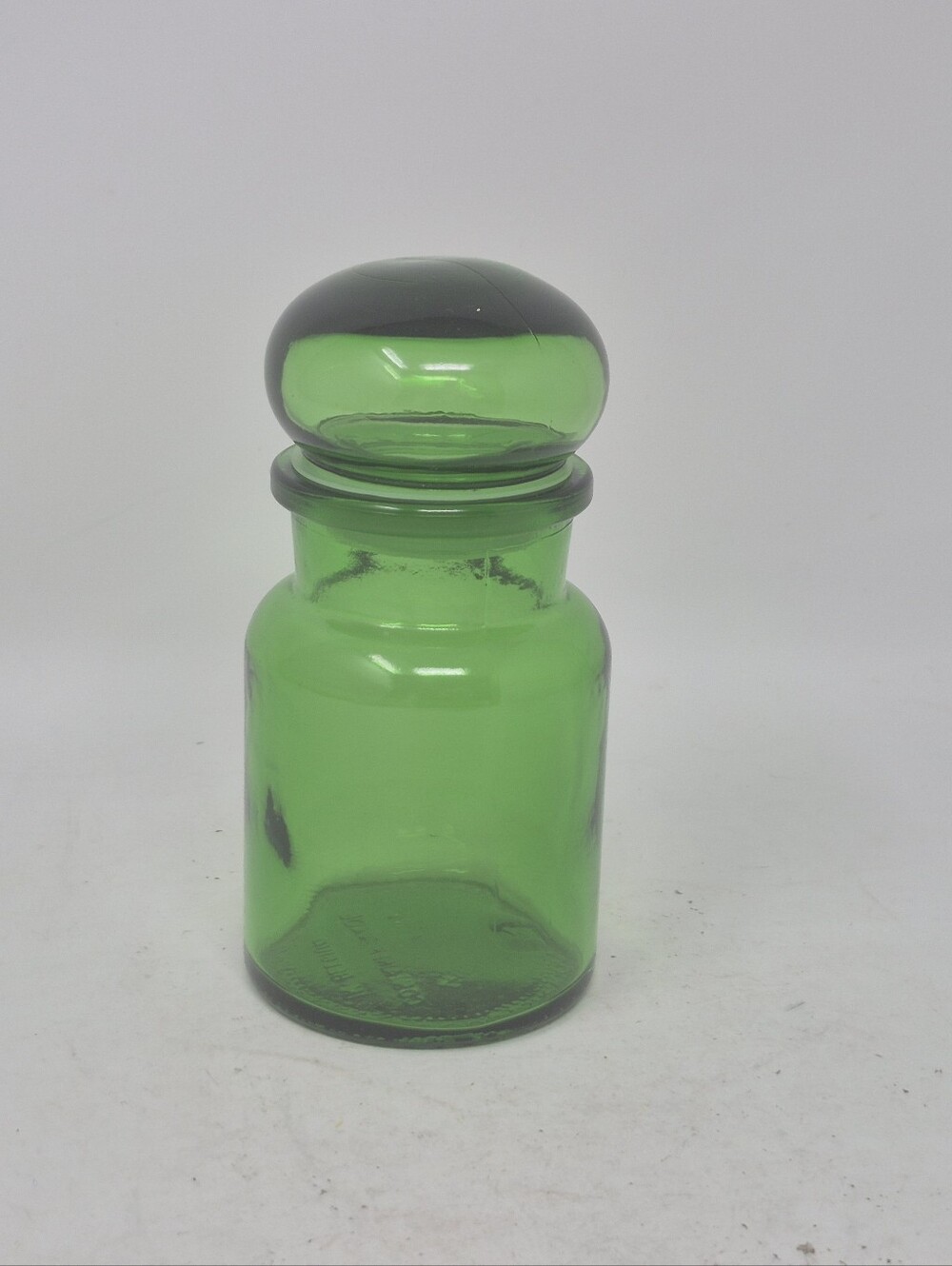 Vintage Green Glass Apothecary Jar W/ Bubble Lid Made In Belgium